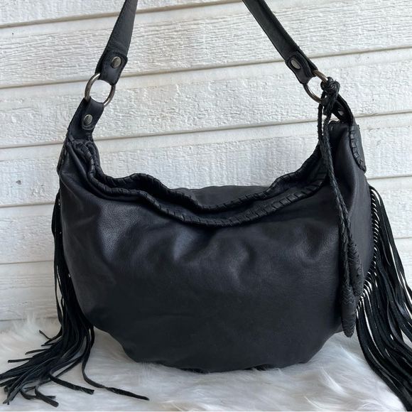 Patricia Nash Bags Patricia Nash Black Leather Fringe Tassel Hobo